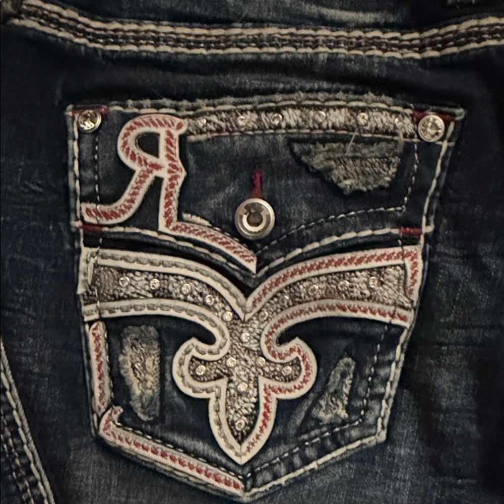 Rock Revival Dark Blue Boot Cut Jeans with Embroidery - Picture 4 of 9